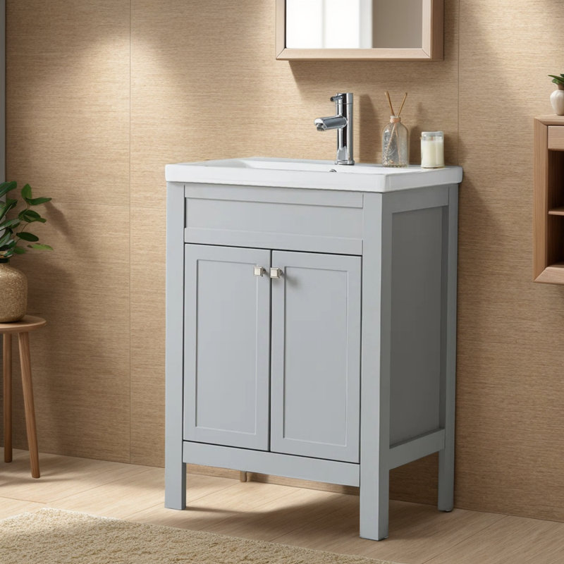 Winston Porter 24'' Freestanding Grayish Modern Single Bathroom Vanity ...